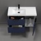 Blue Wall Mounted Bathroom Vanity, Modern, 36